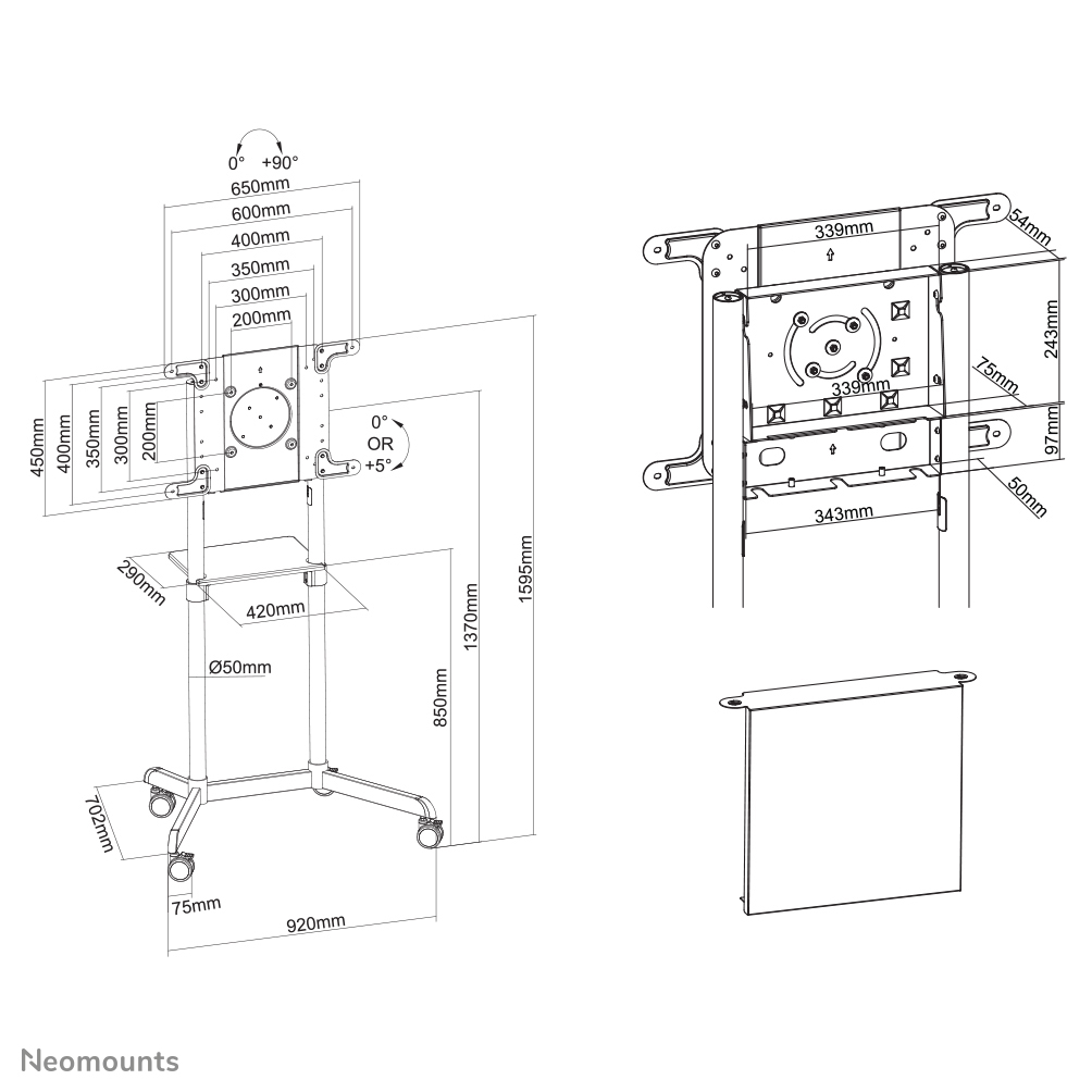 Neomounts NS-M1250WHITE TV trolley 37-70" - rotatable